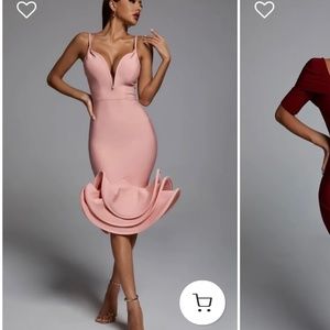 MIDI Pink, BodyCon, Formal Gown.  Size L.  Very Unique.  Wired.